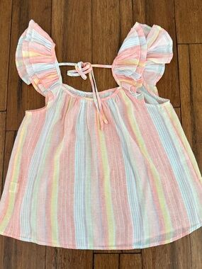 Women's Medium MINE Striped Flowy Flutter Sleeve Tie Back Top - NWOT